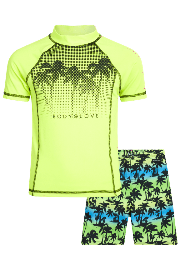Boys’ Rash Guard Set – UPF 50+ Short Sleeve Swim Shirt and Bathing Suit Trunks – Swimwear Set for Boys (4-12)