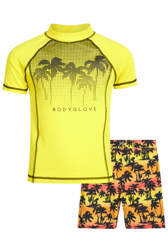 Boys’ Rash Guard Set – UPF 50+ Short Sleeve Swim Shirt and Bathing Suit Trunks – Swimwear Set for Boys (4-12)