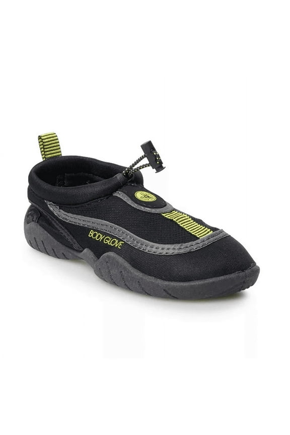 Boy's Riptide Water Aqua Shoes, Black/Yellow, 2 Big Kid