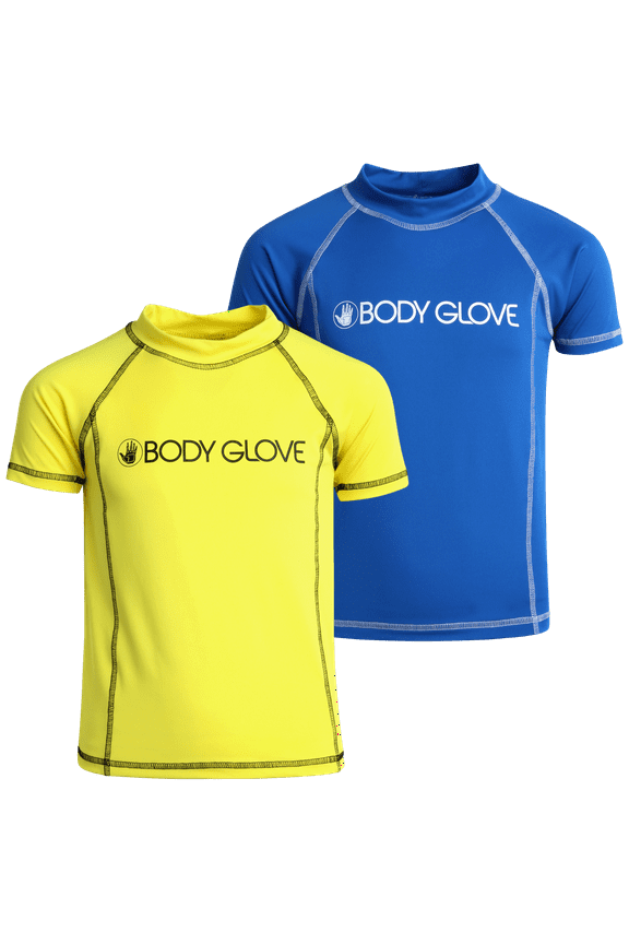 Boys' Short Sleeve Rash Guard Shirt – 2 Pack UPF 50+ Quick Dry Sun and Sand Protection Swim Shirt (2T-14)