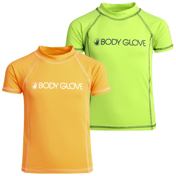 Body Glove Boys' Short Sleeve Rash Guard Shirt – 2 Pack UPF 50+ Quick Dry Sun and Sand Protection Swim Shirt (2T-14)