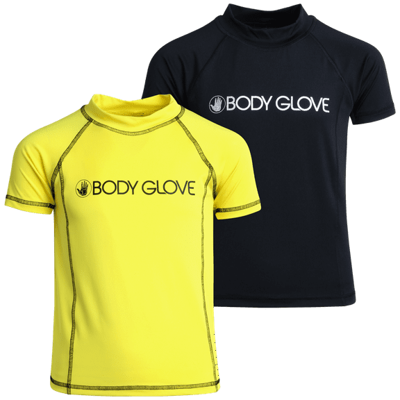 Body Glove Boys' Short Sleeve Rash Guard Shirt – 2 Pack UPF 50  Quick Dry Sun and Sand Protection Swim Shirt (2T-14)