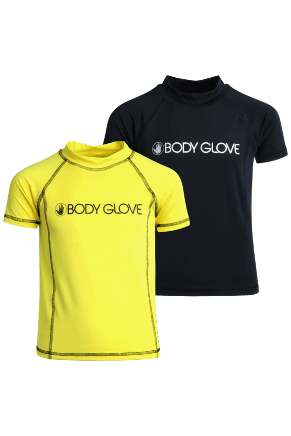 Boys' Short Sleeve Rash Guard Shirt – 2 Pack UPF 50+ Quick Dry Sun and Sand Protection Swim Shirt (2T-14)