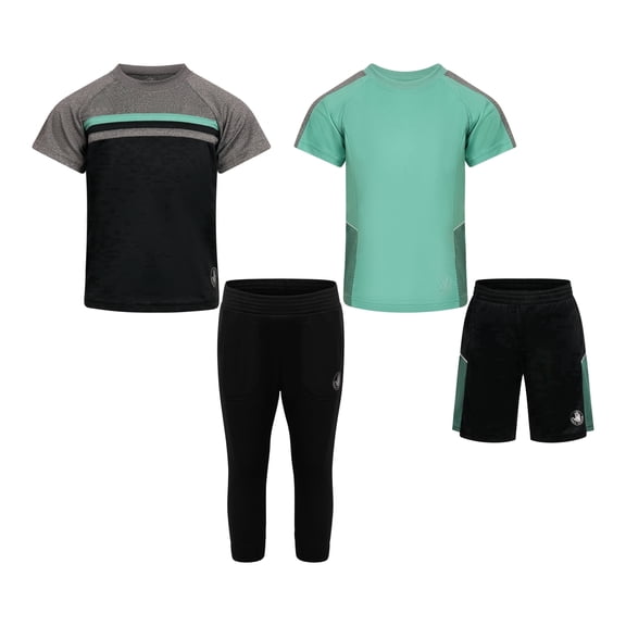 Body Glove Clothes Boys’ 4-Piece Active Outfit Set – Includes 2 Graphic Tees, Jogger Pants & Shorts, Durable Everyday Clothing for Toddler to Big Boys Sizes (2T-12)