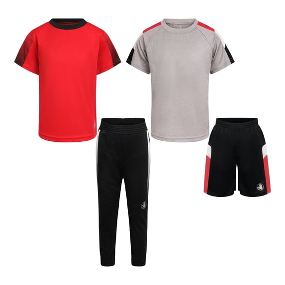 Body Glove Clothes Boys’ 4-Piece Active Outfit Set – Includes 2 Graphic Tees, Jogger Pants & Shorts, Durable Everyday Clothing for Toddler to Big Boys Sizes (2T-12)
