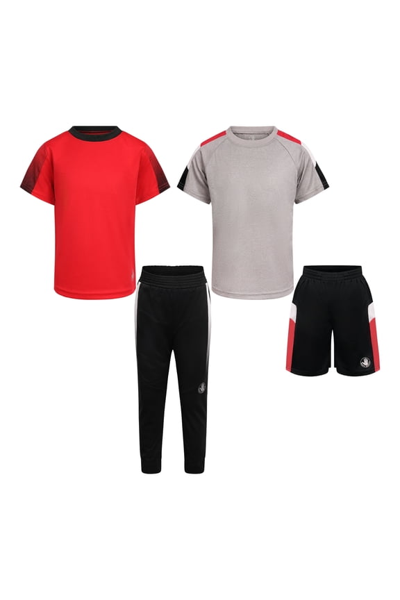 Clothes Boys’ 4-Piece Active Outfit Set – Includes 2 Graphic Tees, Jogger Pants & Shorts, Durable Everyday Clothing for Toddler to Big Boys Sizes (2T-12)