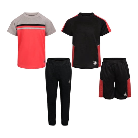 Body Glove Clothes Boys’ 4-Piece Active Outfit Set – Includes 2 Graphic Tees, Jogger Pants & Shorts, Durable Everyday Clothing for Toddler to Big Boys Sizes (2T-12)