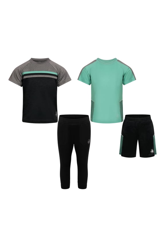 Clothes Boys’ 4-Piece Active Outfit Set – Includes 2 Graphic Tees, Jogger Pants & Shorts, Durable Everyday Clothing for Toddler to Big Boys Sizes (2T-12)
