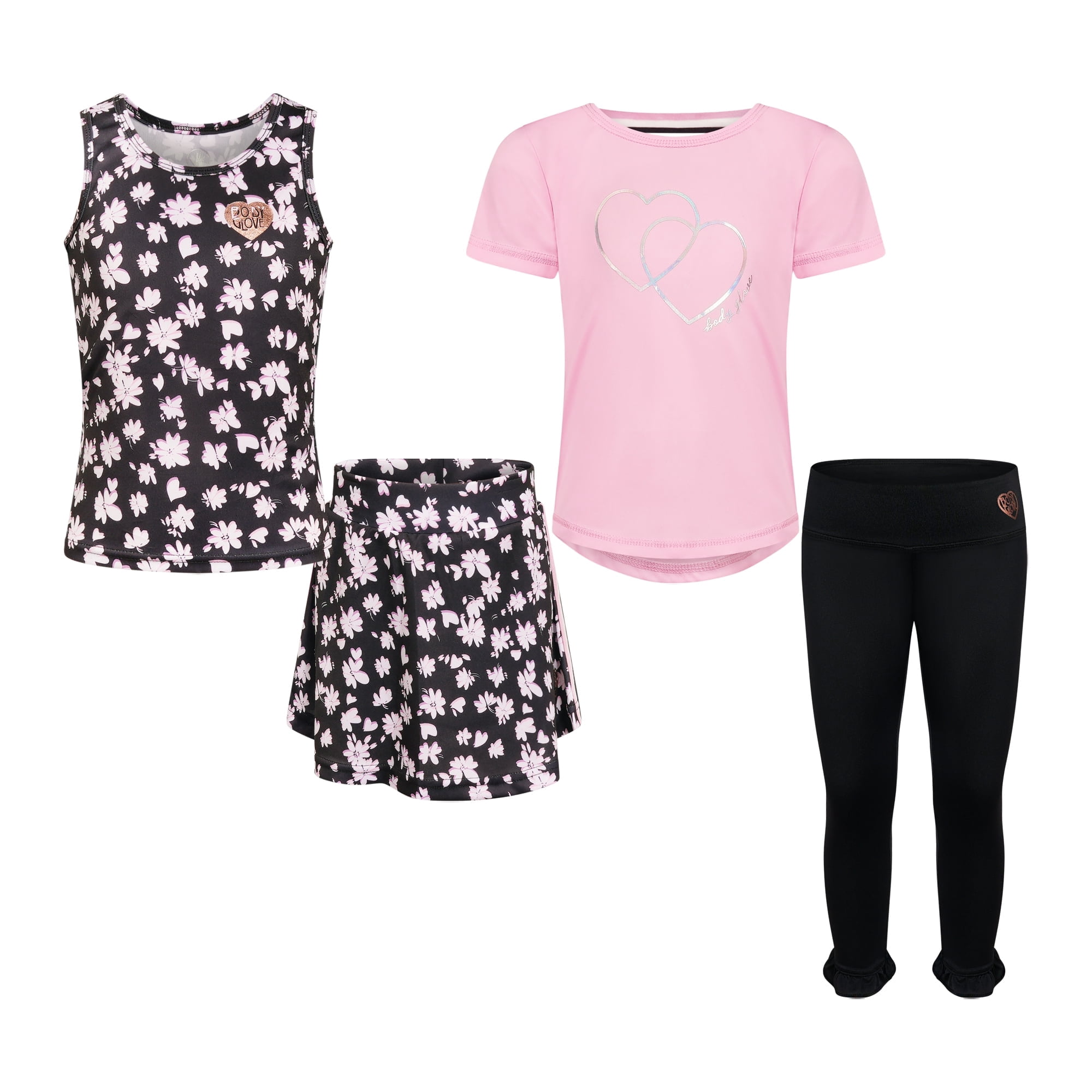 Body Glove Clothes Girls’ 4-Piece Active Outfit Set – Includes 2 Graphic Tees, Jogger Pants & Shorts, Comfortable Everyday Clothing for Toddler to Big Girls Sizes (2T-12)