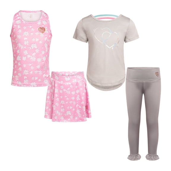 Body Glove Clothes Girls’ 4-Piece Active Outfit Set – Includes 2 Graphic Tees, Jogger Pants & Shorts, Comfortable Everyday Clothing for Toddler to Big Girls Sizes (2T-12)