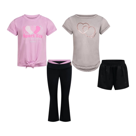 Body Glove Clothes Girls’ 4-Piece Active Outfit Set – Includes 2 Graphic Tees, Jogger Pants & Shorts, Comfortable Everyday Clothing for Toddler to Big Girls Sizes (2T-12)