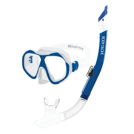 Body Glove Enlighten II Large/XL Diving Snorkel and Goggles Mask Set, Clear/Blue