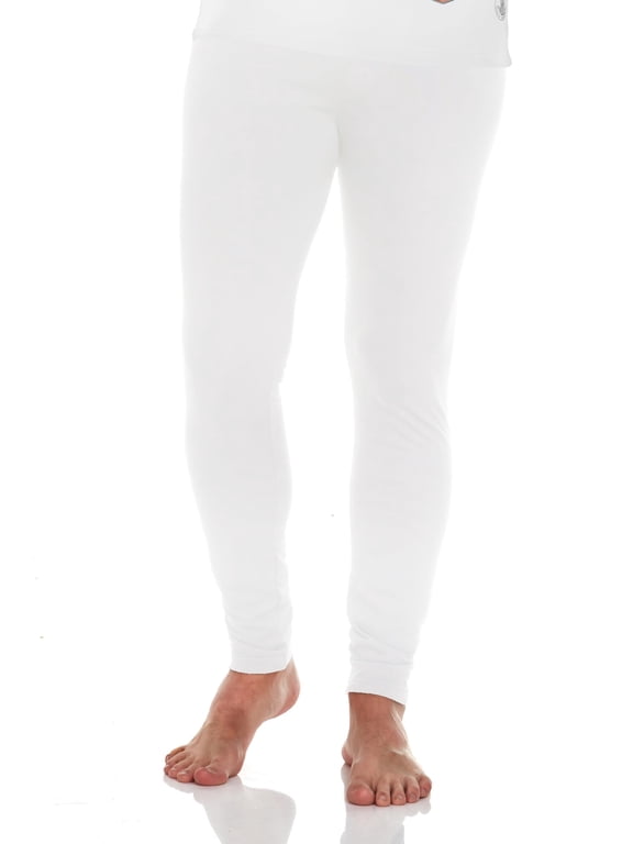 Fleece Lined Thermal Leggings for Men - Winter Long Johns Base Layer Performance Underwear - Mens Insulated Bottom, White/2XL