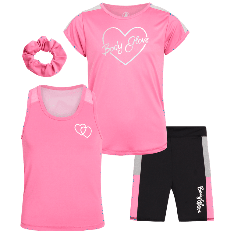 Body Glove Girls Active Short Set with Matching Tank Top and T-Shirt  (3-Piece)