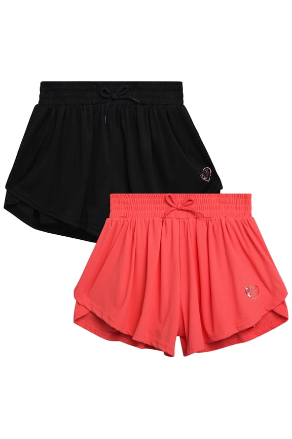 Girls Shorts - 2 Pack Soft Stretch Flowy Butterfly Skort Athletic Shorts for Girls (Size: 7-12)