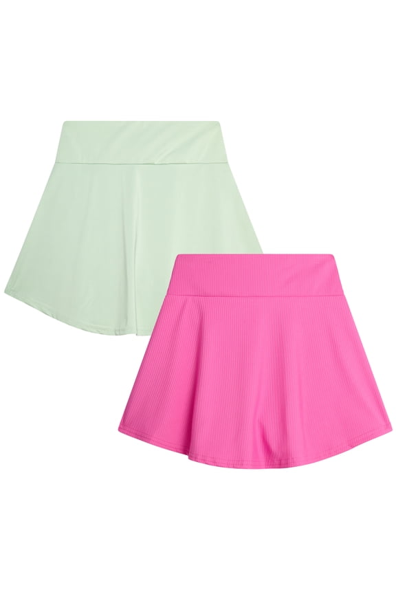 Girls Skorts - 2 Pack Athletic Flowy Dance Skirts for Girls with Inner Shorts (Size: 7-12)
