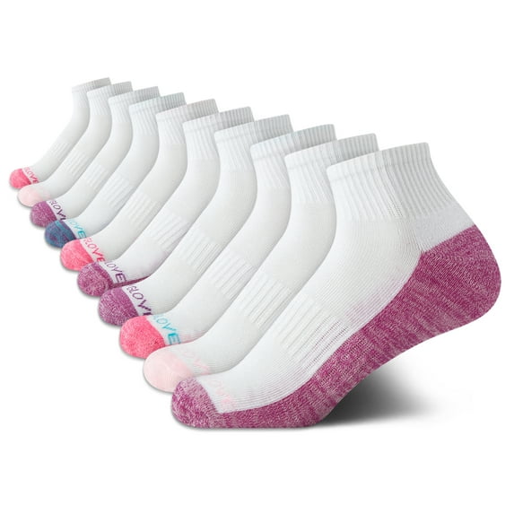 Body Glove Girls' Socks - 10 Pack Performance Cushion Athletic Quarter Cut Sock - Kids Running Socks