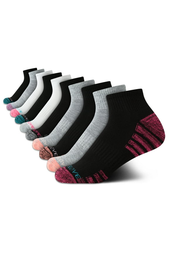 Girls' Socks - 10 Pack Performance Cushion Athletic Quarter Cut Sock - Kids Running Socks