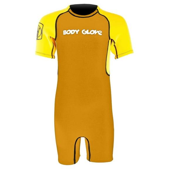 Body Glove Kids 2mm Back Zip Short Sleeve Spring Wetsuit Fits - 50-60 LBS - Black/Yellow