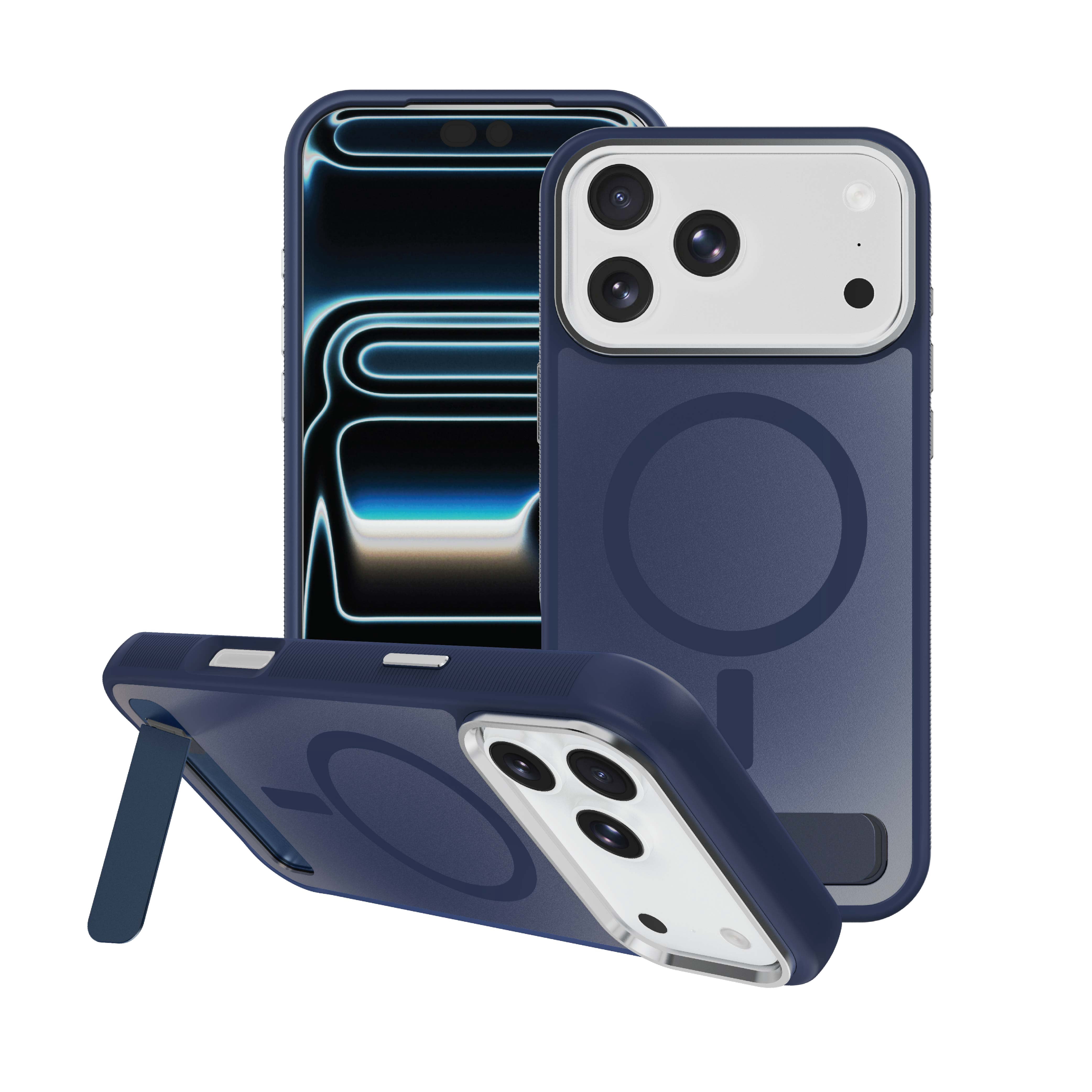 Body Glove Reflector Phone Case with Kickstand for iPhone 18 Pro Max / 17 Pro Max, MagSafe Compatible - Metallic Navy Blue