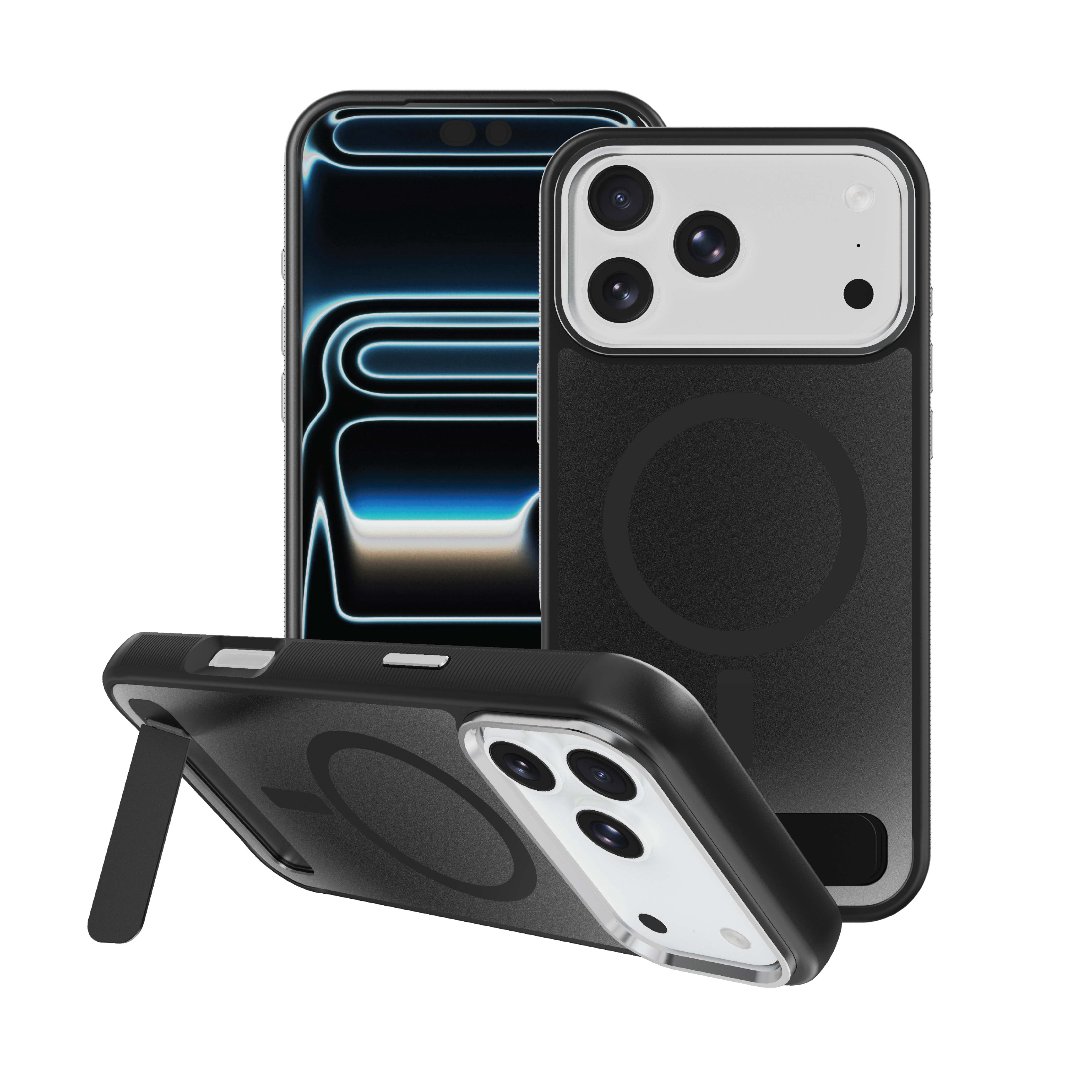 Body Glove Reflector Phone Case with Kickstand for iPhone 18 Pro / 17 Pro, MagSafe Compatible - Metallic Black