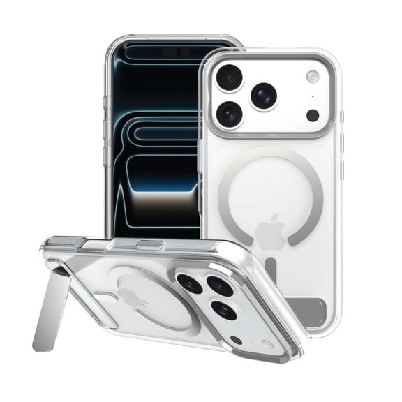 Body Glove Reflector Phone Case with Metallic Kickstand for iPhone 18 Pro Max / 17 Pro Max, MagSafe Compatible - Clear/Silver