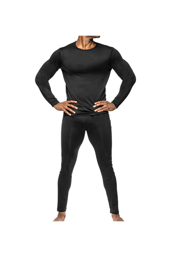 Men's Thermal Underwear Base Layer Top & Long Johns Bottom, Fleece Lined Winter Cold Inner Wear, 2 Pack/Black/S