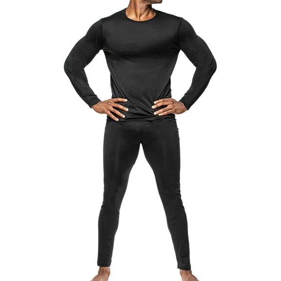 Body Glove Men's Thermal Underwear Base Layer Top & Long Johns Bottom, Fleece Lined Winter Cold Inner Wear, 2 Pack/Black/XL