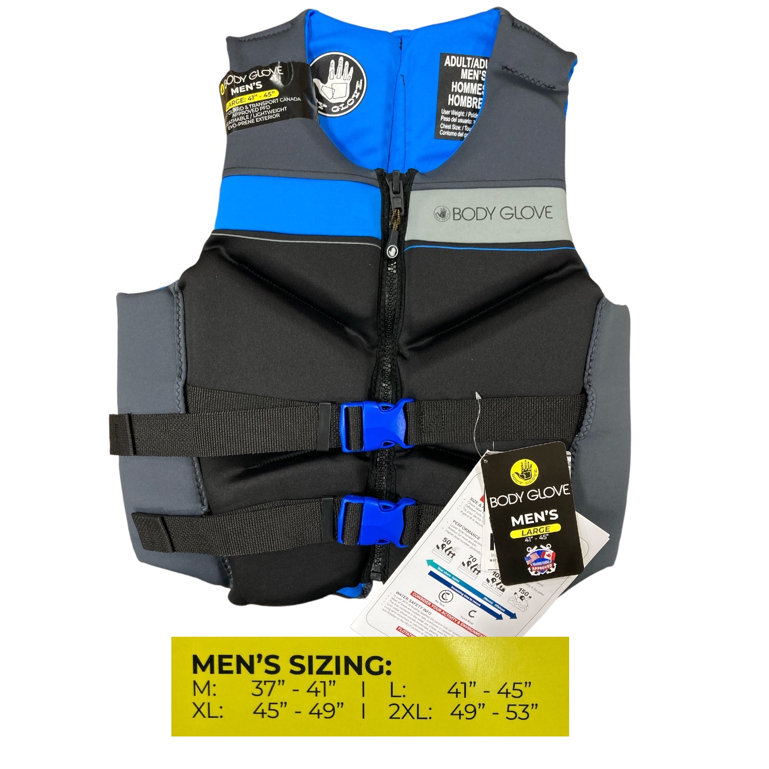 Body Glove Men's USCG Approved EVOPrene PFD Life Jacket Vest, Blue (L ...