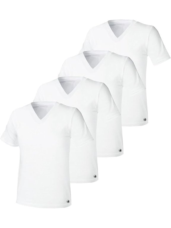 Men's V-Neck 4 Pack Active 360 Stretch Breathable Shirts, White, Small