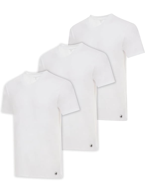 Mens 3-Pack Micro Modal V-Neck T Shirts, Cool Plain Undershirts & Gym Tshirts, Multipack White Tees, Large