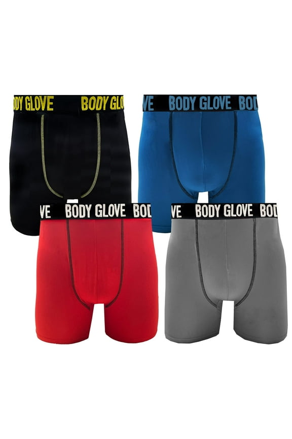 Mens Boxer Briefs, Dry Fit Performance Pouch Underwear, Breathable Athletic Sport Boxers, 4-Pack/Plain/Small