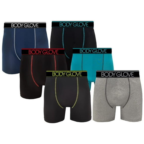 Body Glove Mens Boxer Briefs, Dry Fit Performance Underwear, Breathable Active Stretch Athletic Boxers, 6-Pack/Black/Large
