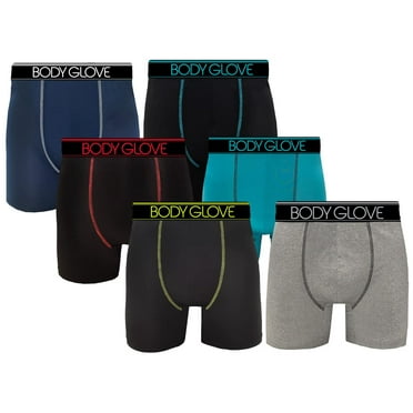 Body Glove Mens Boxer Briefs, Dry Fit Performance Underwear, Breathable Active Stretch Athletic Boxers, 6-Pack/Black/Medium