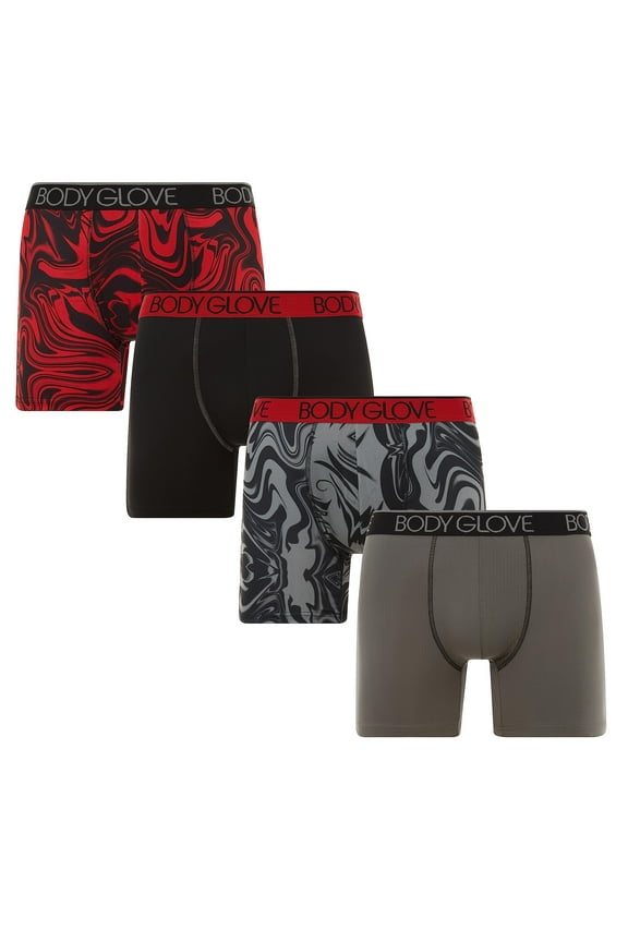 Mens Boxer Briefs, Dry Fit Performance Underwear, Breathable Active Stretch Athletic Boxers, 6-Pack/Black/Medium