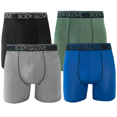 Body Glove Mens Boxer Briefs, Dry Fit Performance Underwear, Breathable Athletic Sport Stretch Boxers, 4 Multicolor Pack/L