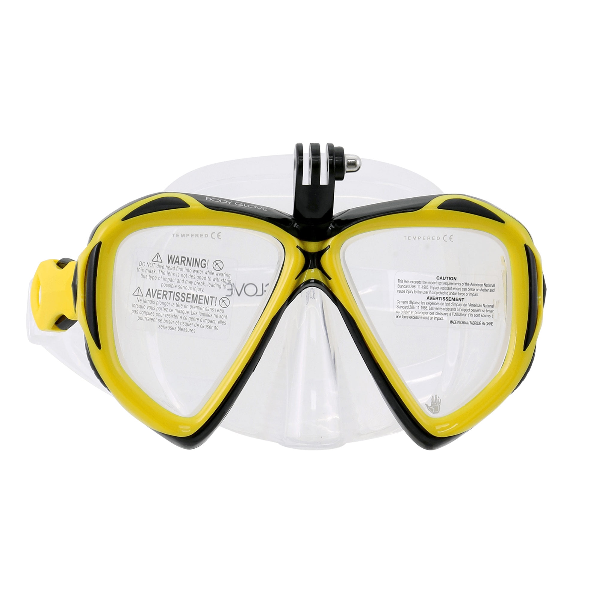 Body Glove Adult Swimming Diving Snorkel Mask GoPro Yellow -