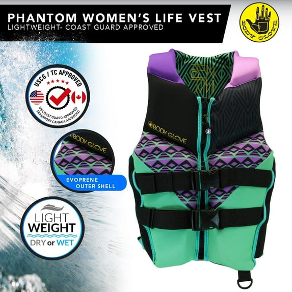 Body Glove Phantom Women's PFD Adult Life Jacket, Large, Aqua/Purple