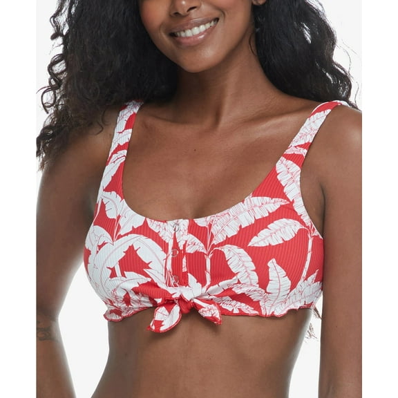 Body Glove RED Printed Tropix Vibe Kate Scoop-Neck Ribbed Swim Top, US Small