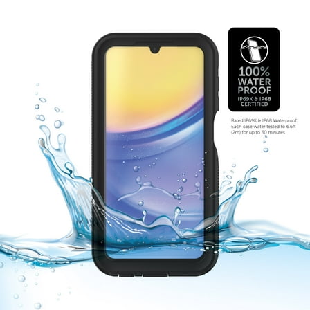 Body Glove Tidal Waterproof Phone Case for Samsung Galaxy A15 5G – Black/Gray