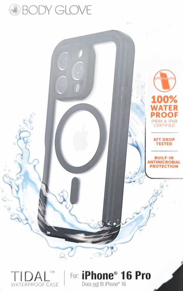Body Glove Tidal Waterproof with MagSafe Case for iPhone 16 Pro, Black/Clear