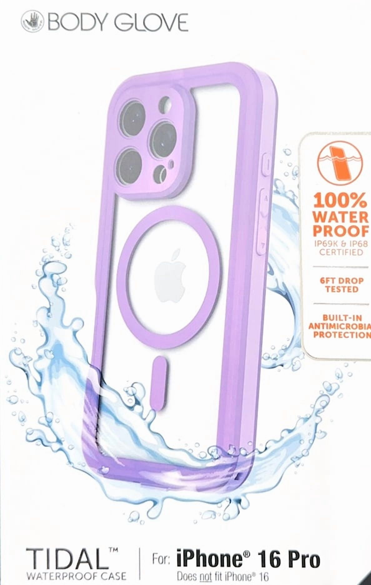Body Glove Tidal Waterproof with MagSafe Case for iPhone 16 Pro, Lavender/Clear