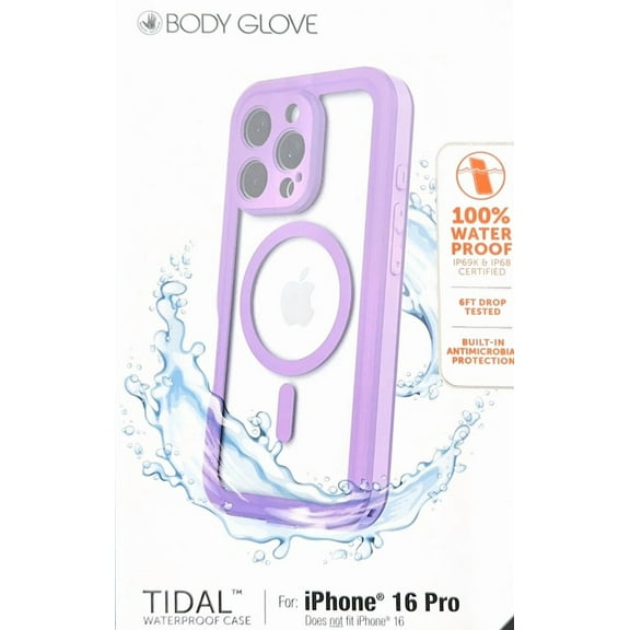 Body Glove Tidal Waterproof with MagSafe Case for iPhone 16 Pro, Lavender/Clear