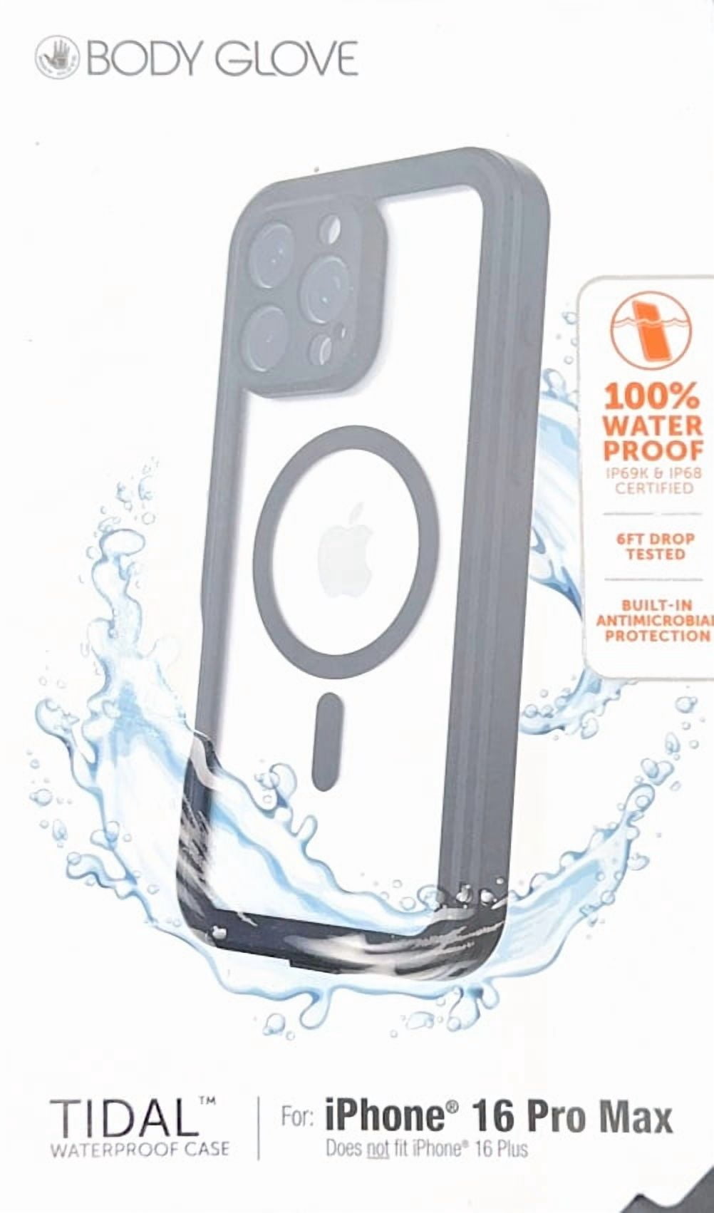 Body Glove Tidal Waterproof with MagSafe Case for iPhone 16 Pro Max, Black/Clear