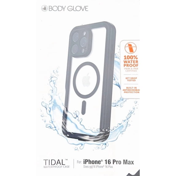 Body Glove Tidal Waterproof with MagSafe Case for iPhone 16 Pro Max, Black/Clear