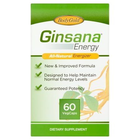 Body Gold Ginsana Energy All-Natural Energizer VegCaps, 60 count
