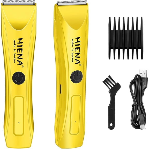 Body Hair Trimmer, Electric & Cordless Pubic Trimmers for Men, Multi-Function Body Groomer Set with Washable Blade (Yellow)