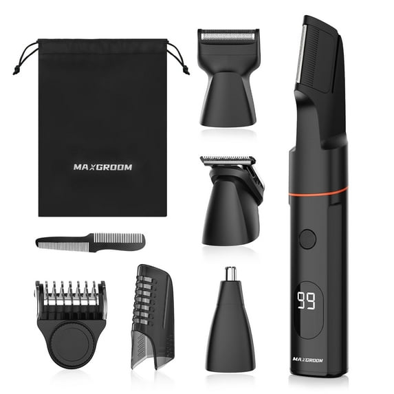 Body Hair Trimmer for Men, MAXGROOM Men's Groin & Pubic Hair Shaver, 4 in 1 Comfy Whole Body Grooming and Adjustable Limit Comb (Black)