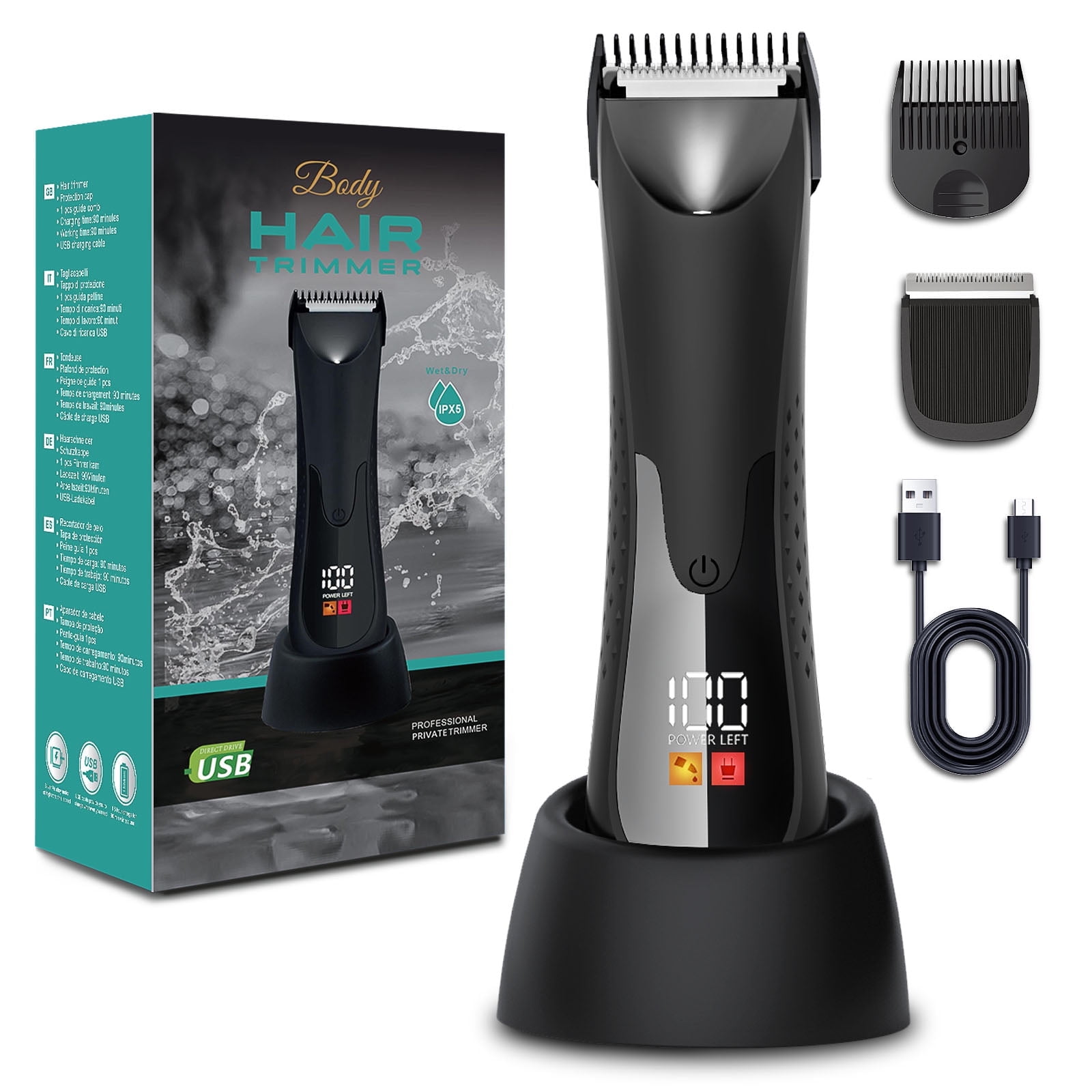 YOOVEE Men's Waterproof Groin Trimmer, Ceramic Blade, LED Light, Rechargeable, All-Body Use