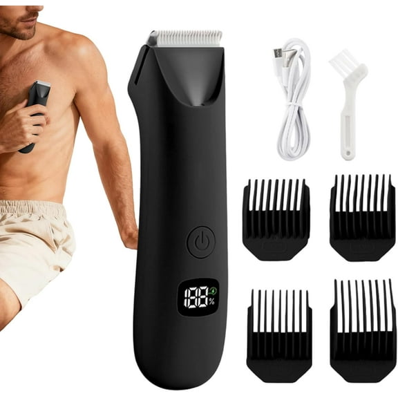 Body Hair Trimmer for Men - Electric Razor with Digital Display,5.5x1.5in Mens Trimmer for body Hair - for Balls Back Armpit Chest Arm(black)